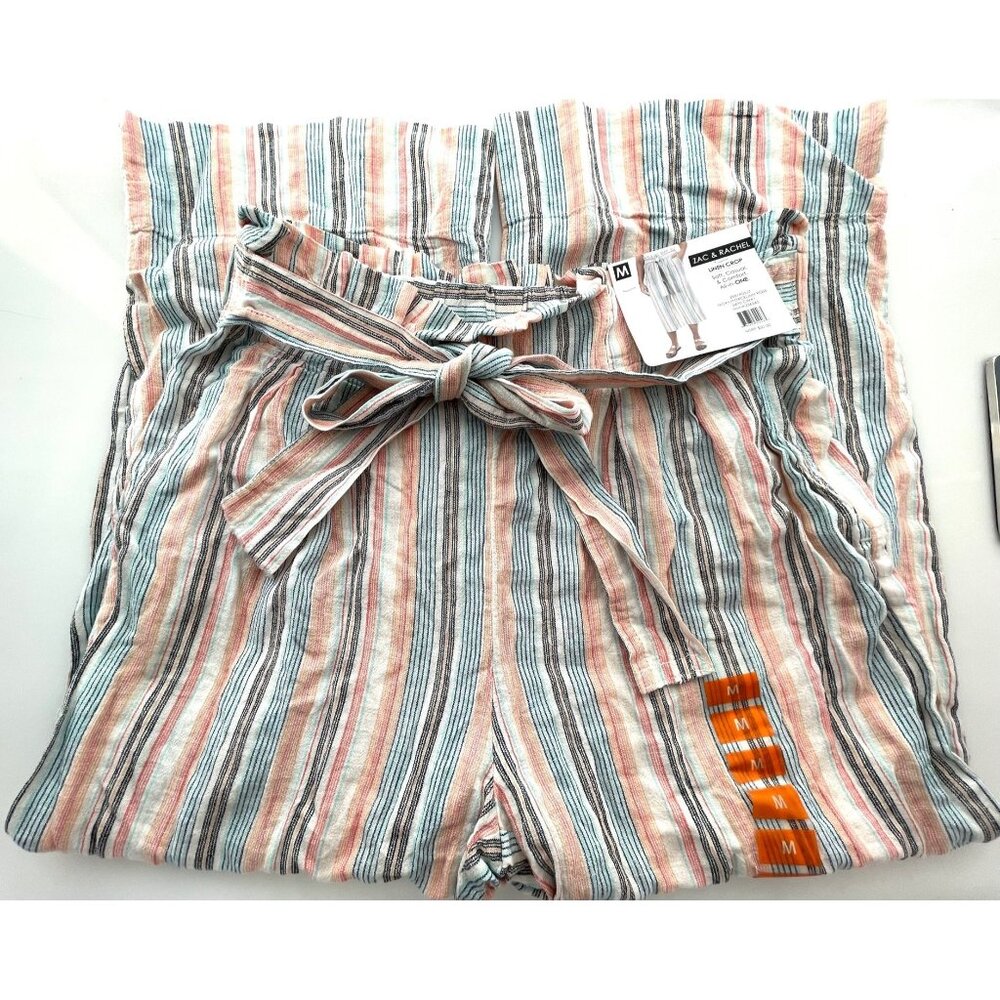 Zac & Rachel Linen Blend Striped Crop Pant - Size Medium NWT